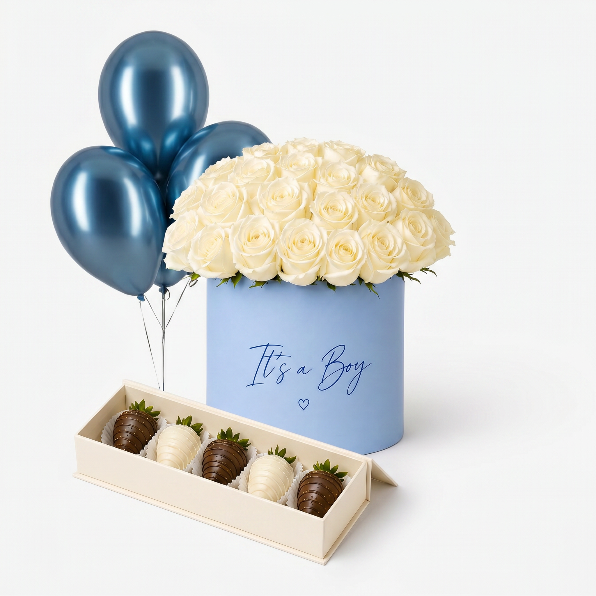 Baby Blue Luxe Roses & Strawberries Set